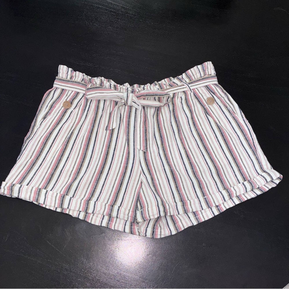 Maurices High Paperbag Waisted Striped Shorts - White and Pink